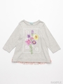 [ジュニアサイズ・UVカット]]フォトアートフラワープリント7分袖Tシャツ/杢グレー