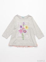 [ジュニアサイズ・UVカット]]フォトアートフラワープリント7分袖Tシャツ/杢グレー