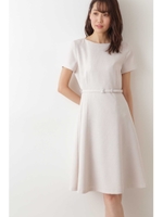 [洗える]シャークリン フィット&フレアワンピース/ベージュ×オフ2(042)