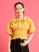 puff sleeve short blouse/YELLOW