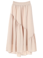 ・K 麻ライクラッフル切替ロングスカート/ベージュ