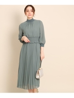 【Lサイズあり/追加カラーあり】ジョーゼットプリーツロングワンピース/ライトグリーン(021)