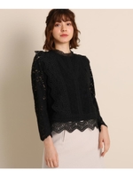 【Lサイズあり】起毛レースブラウス/ブラック(019)