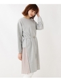 【M-LL】プリーツ切り替えベルテッドロングワンピース/グレー(012)
