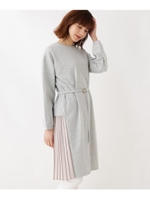 【M-LL】プリーツ切り替えベルテッドロングワンピース/グレー(012)