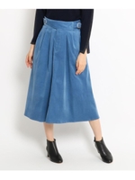 【Sサイズあり　洗える】超長綿コーデュロイミモレスカート/ライトブルー(091)