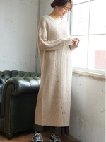 【WEB限定】ゆったりルーズVネックワンピース/ベージュ