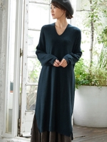 【WEB限定】抜け衿ニットワンピース/ダークグリーン