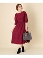 【WEB限定サイズ(LL)あり/手洗い可】パフスリーブ切替ワンピース/ワインレッド(063)