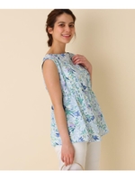 【WEB限定サイズ(S・LL)あり/洗える】フラワープリント ノースリーブブラウス/ブルー(192)