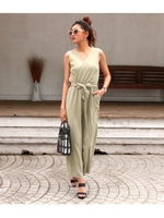 【anap Latina】 共布ベルト付きカシュクールオールインワン/カーキ(014)