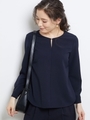 【セットアップ対応】ストレッチフロントホックブラウス/ネイビー