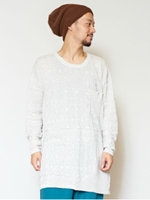 【チャイハネ】yul 幾何学模様コットンニットMEN'Sプルオーバー/ホワイト