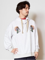 【チャイハネ】ネイティブ柄刺繍メンズフーディ/ホワイト