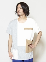 【チャイハネ】パッチワークMEN'Sトップス/ホワイト