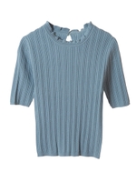 【ニット】リブ編柄フリルホルターネック５分袖ニット/ライトグリーン