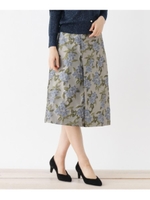 【洗える・42(LL)WEB限定サイズ】フラワージャカードタックフレアスカート/ライトベージュ(151)