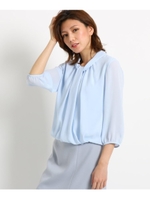 【洗える】シルシフォンボウタイシャツ/ライトブルー(091)