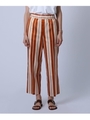 【洗える】ストライプジャガード ウエストゴムパンツ/キャメル(341)