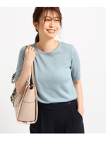 【洗える】ドライベーシック五分袖ニット/ライトグリーン(821)