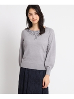 【洗える】フラワー刺繍ニット/グレー(112)