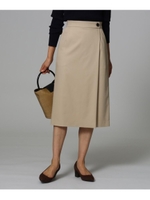 【洗える】モダールストレッチサテンラップ風スカート/ベージュ(052)