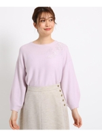 【洗える】レース刺しゅうフラワーニット/ベビーピンク(171)