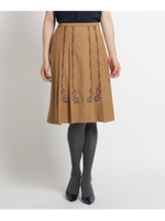 【洗える】レーヨン混フラワー刺しゅうタックスカート/キャメル(141)