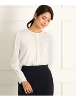 【洗える】比翼風タックブラウス/オフホワイト(003)