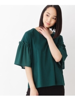 【大きいサイズあり・13号・15号】袖ひら異素材プルオーバー/ダークグリーン(023)