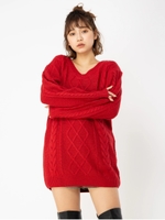 アクリルバルキーケーブルワンピース/レッド