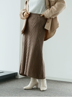 アラン柄ニットナロースカート/モカ