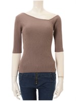 イレギュラーネック5分袖ニット/モカ