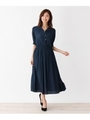 ウエストギャザーワンピース/ネイビー(093)