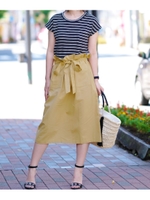 ウエストフリルリボンBIGポケットチノスカート/ベージュ