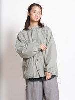 ウォールペーパーフラワープリント裏地フードバルーンショートコート/グリーン