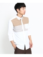 オックスフォード切替7分袖シャツ/ベージュ(552)