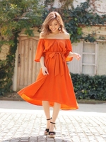 オフショルロングエアリーSHOP/オレンジ