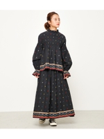 オリエンタル フラワー スカート/柄BLK5