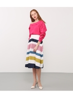 カラーボーダーフレアミディSK/WHT