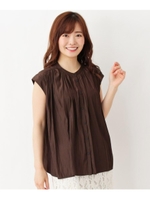 ギャザーデザインブラウス/ダークブラウン(043)