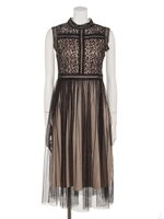 クロスハシゴレース×チュール切替ワンピース/ブラック