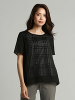 グレンチェックオパールカットソーブラウス/ブラック