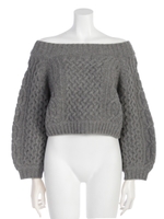 ケーブルオフショルニット/GY