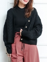 ケーブルニットカーディガン/ブラック