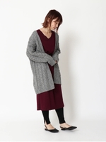 ケーブルロングカーディガン/杢グレー