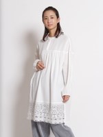 コットンアンティークレースミックスチュニックブラウス/ホワイト