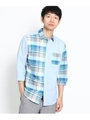 コンビチェック7分袖シャツ/サックス(290)