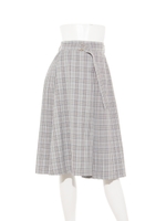 サイドプリーツチェックフレアスカート/カーキ