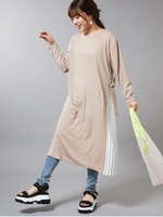 サイドプリーツ切り替えワンピース/ベージュ